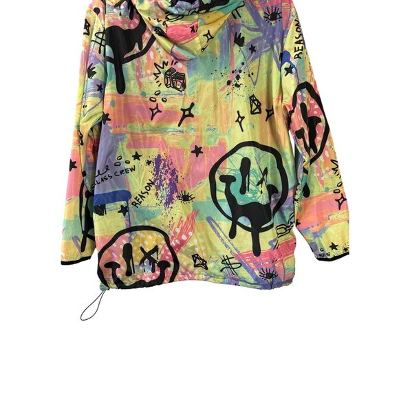 Reason Mens Graffiti Colorful Hooded Windbreaker Jacket Size XL Half Zip Front - Picture 6 of 8